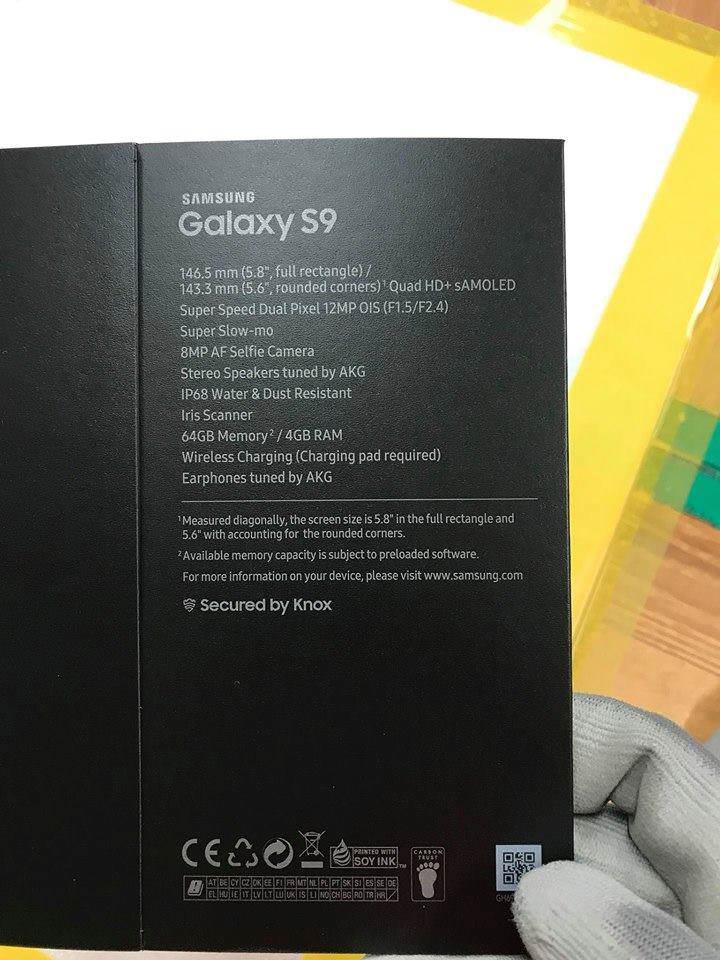 Une image fuitee du Galaxy S9 montrant ses specifications